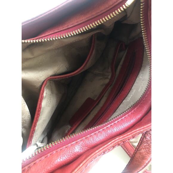 Michael Kors Red Leather Studded Hobo Shoulder Handbag Purse - Picture 4 of 7